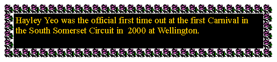 Text Box: Hayley Yeo was the official first time out at the first Carnival in the South Somerset Circuit in  2000 at Wellington.